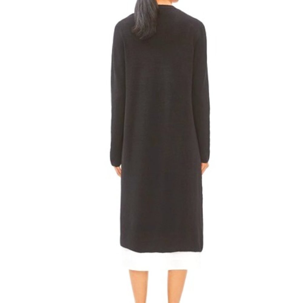 Eileen Fisher 100% Merino Wool Long Coat Cardigan Sweater Coatigan Deep Brown